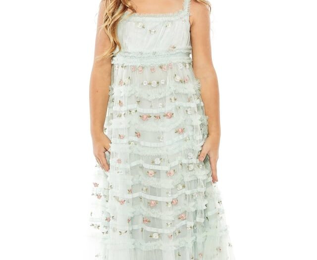 Kids' Floral Embroidered Ruffle Party Dress