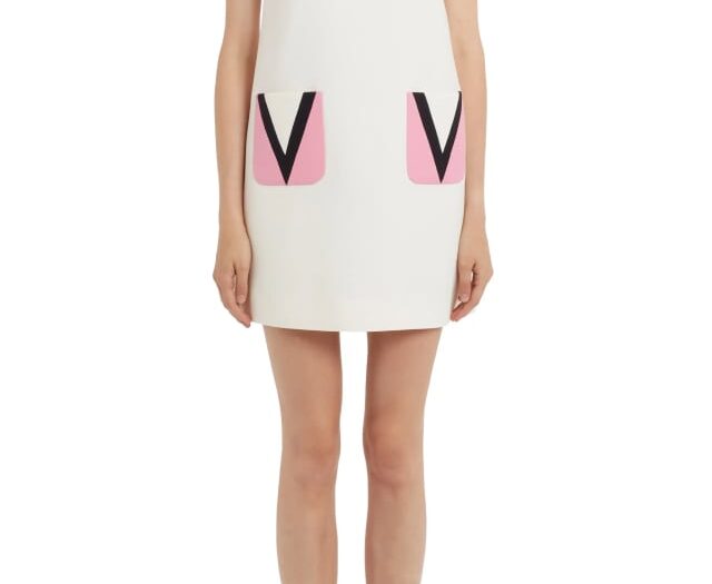 V Logo Pocket Wool & Silk Dress