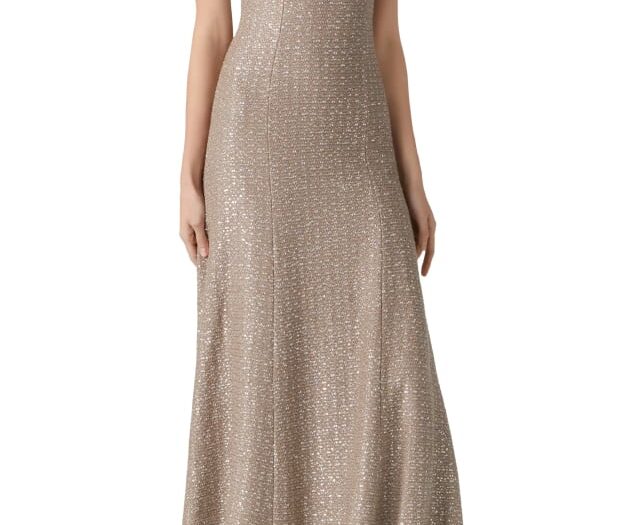 Sequin Textured Knit A-Line Gown