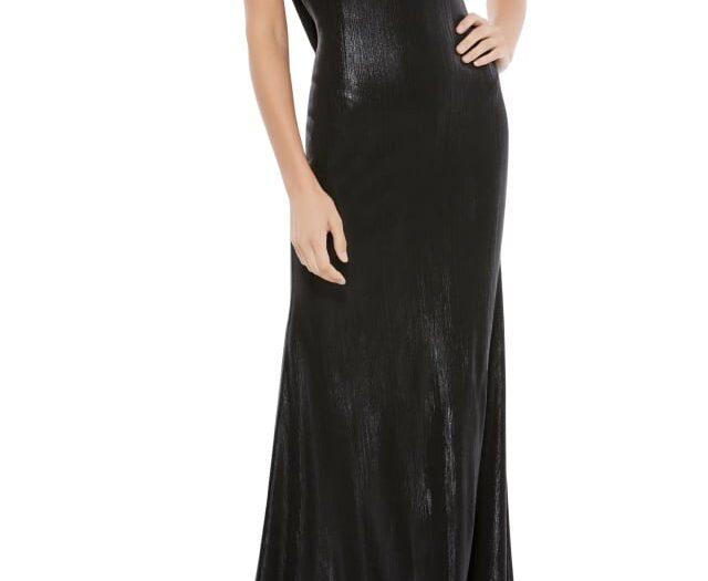 Metallic Bateau Neck Column Gown