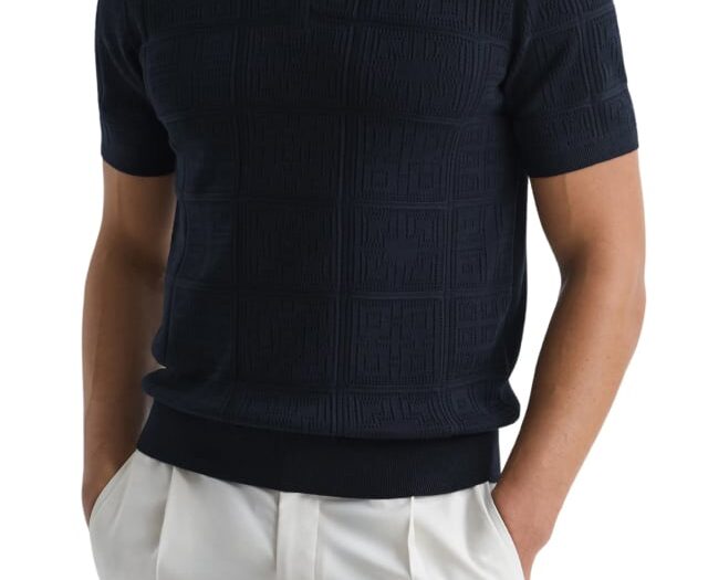 Textured Mosaic Quarter Zip Polo Sweater